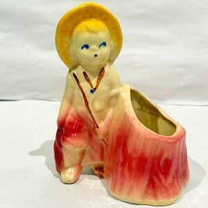 Shawnee Pottery 532 Little Fisher Boy Stump Planter‎ Figural USA 1950s